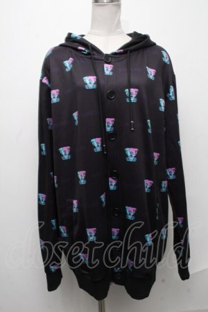 画像: NieR Clothing / 転写ボタンデザインパーカー  黒 S-24-12-29-037-PU-TO-HR-ZT188