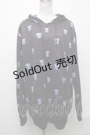 画像: 【SALE】NieR CLOTHING / 転写ボタンデザインパーカー  黒 S-24-12-29-037-PU-TO-HR-ZT188
