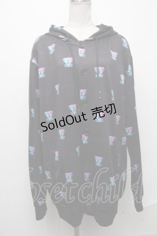 画像1: 【SALE】NieR CLOTHING / 転写ボタンデザインパーカー  黒 S-24-12-29-037-PU-TO-HR-ZT188 (1)