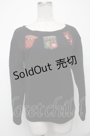 画像: 【SALE】Jane Marple / スーベニアエンブレムワッペンスウェット  黒 S-25-01-05-032-JM-TO-HR-ZT029