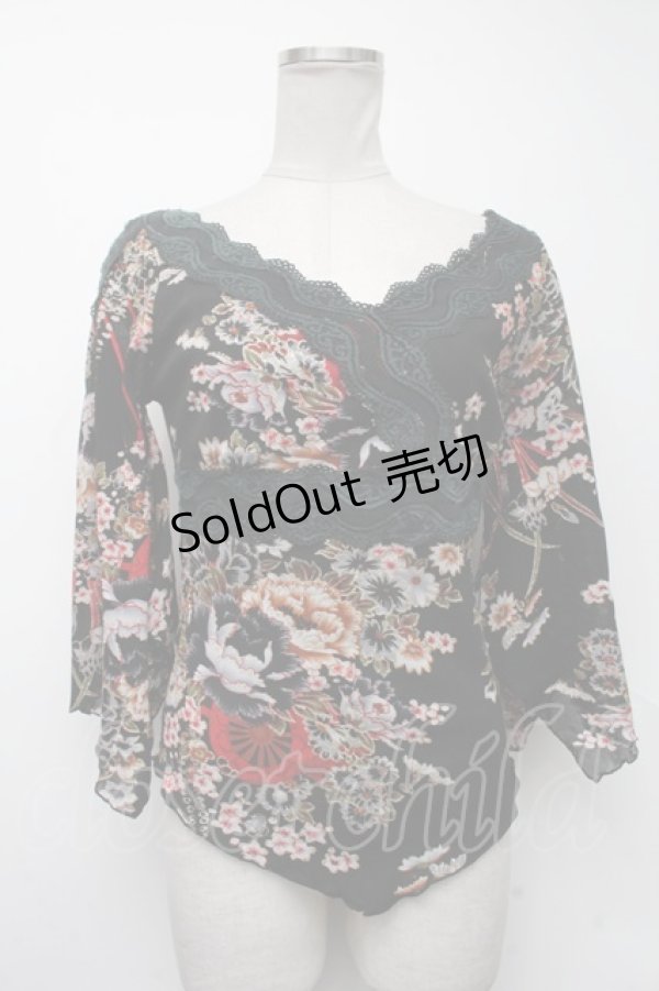 画像1: Ozz On / 着物袖チャイナトップス  黒 S-25-01-09-033-OO-TO-HR-ZS (1)