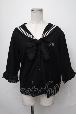 画像: PINK HOUSE / リボンブローチ付きセーラーカラーカーディガン  黒 S-25-01-11-020-LO-BL-HR-ZT350