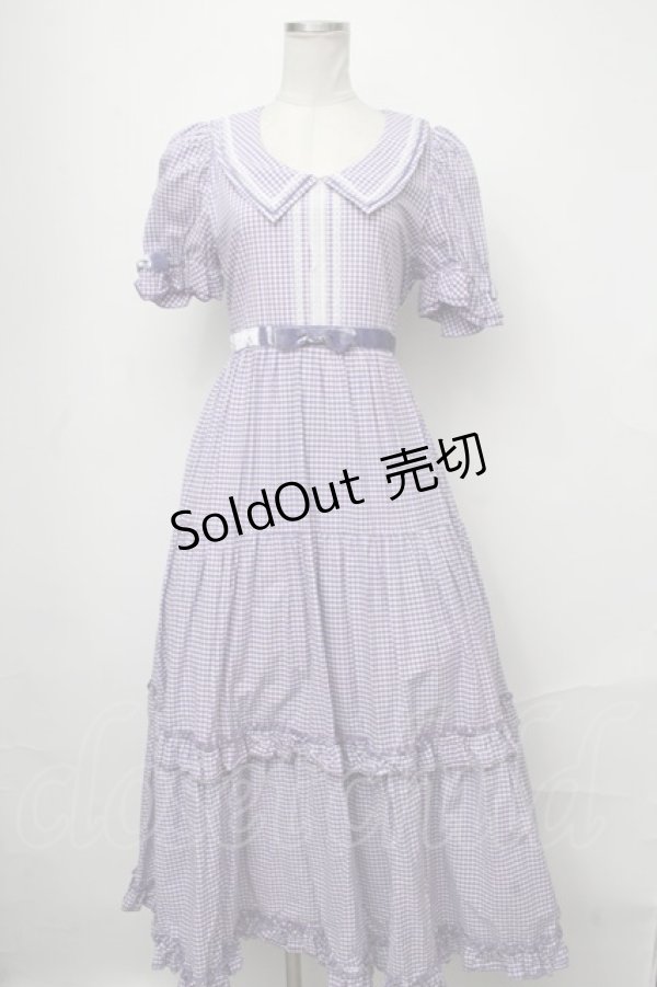 画像1: Maria pipi / セーラーカラーチェックレースドレス  ラベンダー S-25-01-11-039-EL-OP-AS-ZT154 (1)
