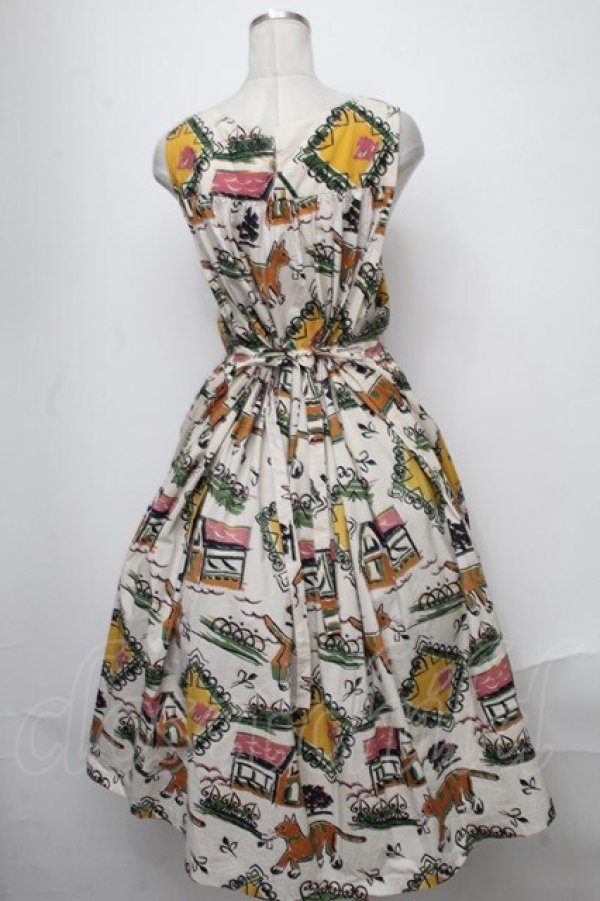 画像2: Jane Marple / Strolling cat tablier dress  オフ S-25-01-11-049-JM-OP-AS-ZT347 (2)