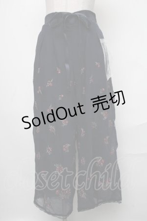 画像: axes femme / 小花刺繍リラックスワイドパンツ  紺 S-25-01-17-074-AX-BL-HR-ZI