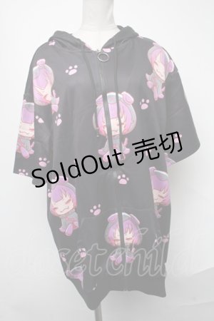 画像: NieR Clothing / プリント半袖パーカー  黒 S-25-01-19-030-PU-TO-HR-ZS