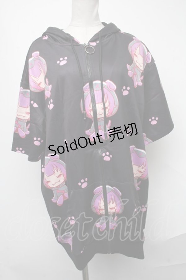画像1: NieR Clothing / プリント半袖パーカー  黒 S-25-01-19-030-PU-TO-HR-ZS (1)