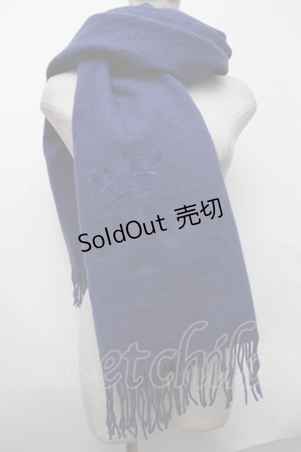 画像1: 【SALE】Jane Marple / ロゴクラウン刺繍マフラー  ネイビー S-25-01-22-011-JM-ZA-HR-ZT169 (1)