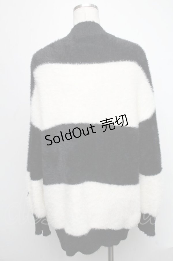 画像2: KRY CLOTHING / 「GAKUEN」 ボーダー柄ニットカーディガン  黒ｘ白 S-25-01-22-1066-EL-TS-HR-ZT354 (2)