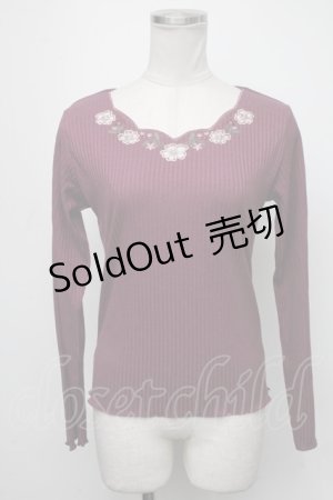 画像: axes femme / 花刺繍ボトルネックニットプルオーバー  ワイン S-25-01-22-1051-AX-TO-HR-ZS