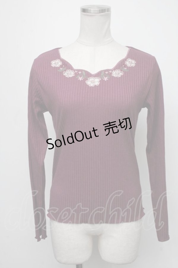 画像1: axes femme / 花刺繍ボトルネックニットプルオーバー  ワイン S-25-01-22-1051-AX-TO-HR-ZS (1)