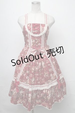 画像: metamorphose / はしごレースリボンケープ付きジャンパースカート (花柄)  ワイン S-25-01-25-063-ME-OP-AS-ZS