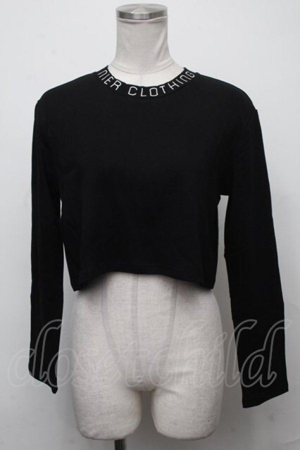 画像1: NieR Clothing / 首元刺繍ショートトップス  黒 S-25-01-25-025-PU-TO-HR-ZS (1)