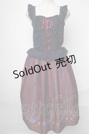画像: axes femme / ガーベラ＆オータムローズワンピース  ワインｘ紺 S-25-01-28-068-AX-OP-AS-ZS