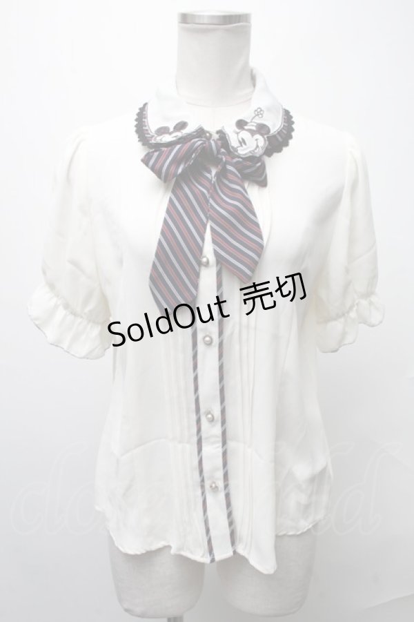 画像1: axes femme POETIQUE / ミッキー&ミニー刺繍襟半袖ブラウス  オフ S-25-01-31-021-AX-BL-HR-ZS (1)