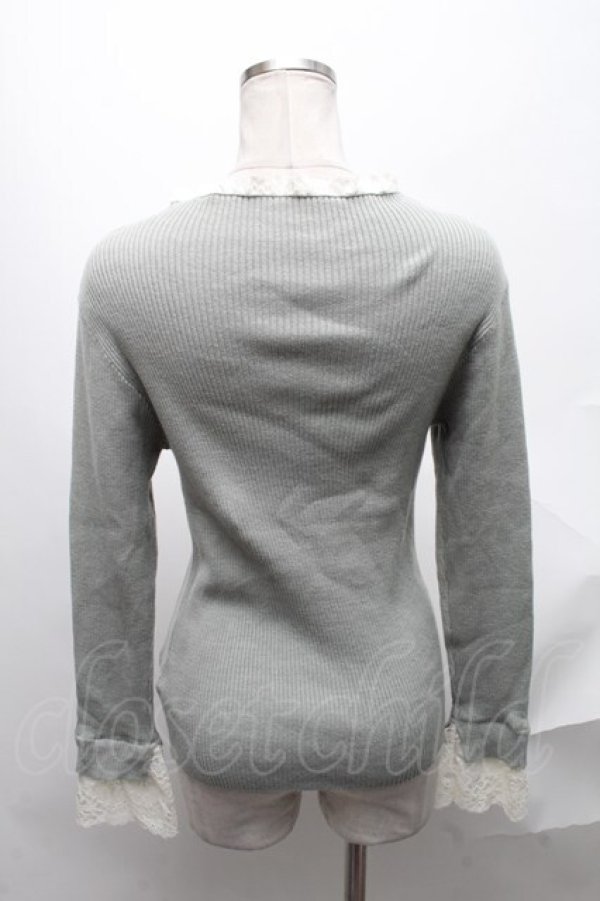 画像2: axes femme / レース使いリブニットプルオーバー  グリーン S-25-02-02-045-AX-TO-AS-ZT306 (2)