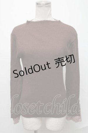 画像: axes femme / 吸湿発熱袖レースニットプルオーバー  ブラウン S-25-02-02-055-AX-TO-AS-ZT344