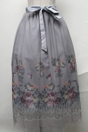 画像: axes femme / パネルフラワー柄チュールスカート  サックス S-25-02-02-084-AX-SK-HR-ZS