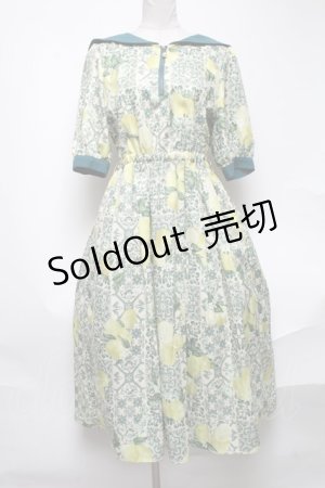 画像: axes femme / レモン×タイル柄セーラーワンピース  イエロー S-25-02-04-055-AX-OP-AS-ZI