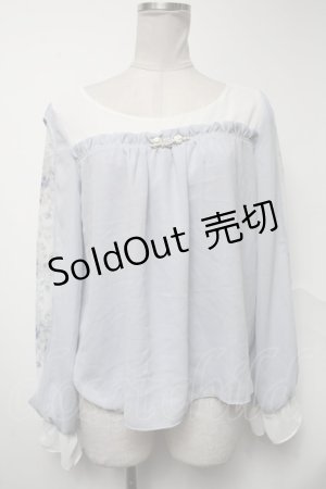 画像: axes femme POETIQUE / 袖フラワーptシフォントップス  サックス S-25-02-04-038-AX-TO-AS-ZS