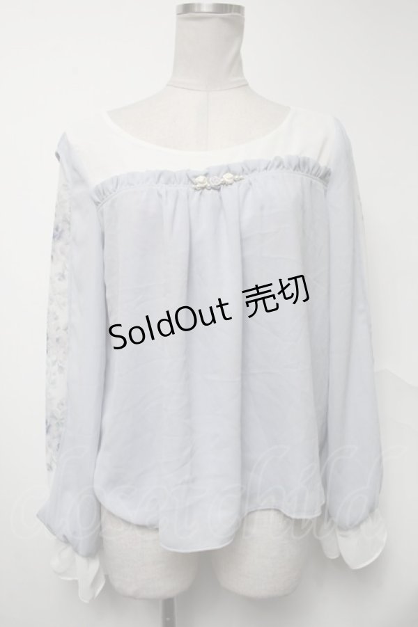 画像1: axes femme POETIQUE / 袖フラワーptシフォントップス  サックス S-25-02-04-038-AX-TO-AS-ZS (1)