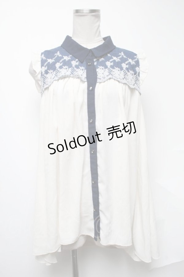 画像1: axes femme / ノースリーブブラウス  オフｘブルー S-25-02-04-043-AX-BL-AS-ZS (1)