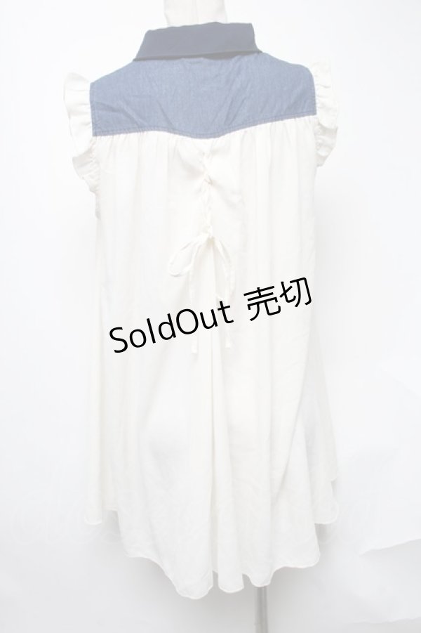 画像2: axes femme / ノースリーブブラウス  オフｘブルー S-25-02-04-043-AX-BL-AS-ZS (2)