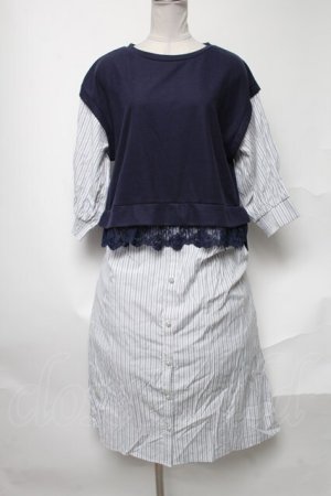 画像: axes femme / ドッキングシャツワンピース  紺ｘグレー S-25-02-04-048-AX-OP-AS-ZI