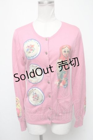 画像: 【SALE】Jane Marple / マトリョーシカのデコパージュカーディガン  ピンク S-25-02-13-037-JM-TO-HR-ZT017