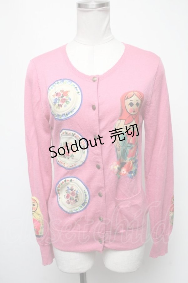 画像1: 【SALE】Jane Marple / マトリョーシカのデコパージュカーディガン  ピンク S-25-02-13-037-JM-TO-HR-ZT017 (1)