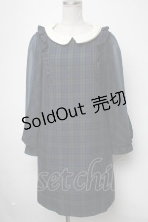 画像: axes femme / 袖シフォン切替チェックワンピース  グリーン S-25-02-15-045-AX-TO-HR-ZS