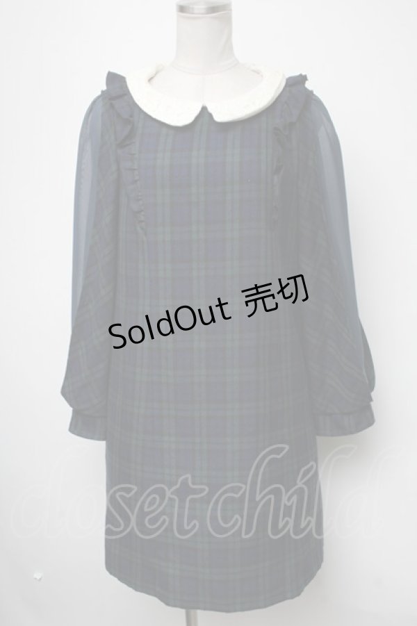 画像1: axes femme / 袖シフォン切替チェックワンピース  グリーン S-25-02-15-045-AX-TO-HR-ZS (1)