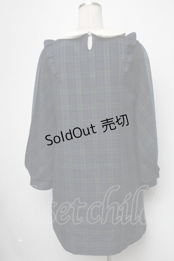 画像2: axes femme / 袖シフォン切替チェックワンピース  グリーン S-25-02-15-045-AX-TO-HR-ZS (2)