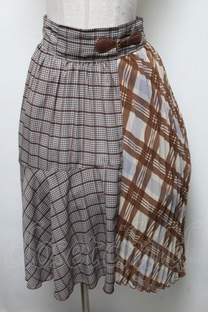 画像: axes femme POETIQUE / シフォンプリーツ切替チェックスカート  ブラウン S-25-02-17-1052-AX-SK-HR-ZI