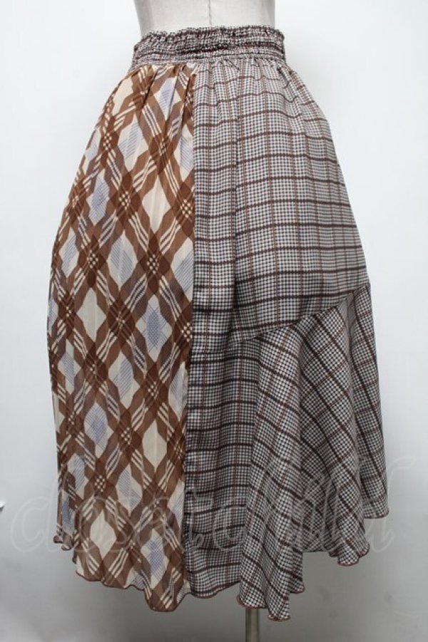 画像2: axes femme POETIQUE / シフォンプリーツ切替チェックスカート  ブラウン S-25-02-17-1052-AX-SK-HR-ZI (2)