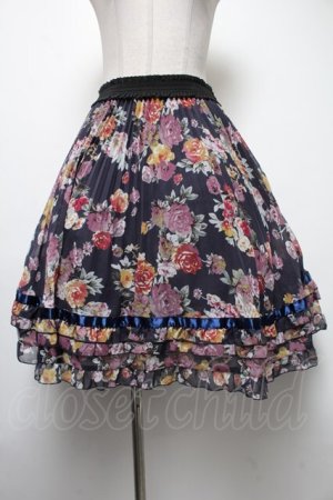 画像: axes femme / 花柄プリーツスカート M 紺 S-25-02-17-1071-AX-SK-SZ-ZI