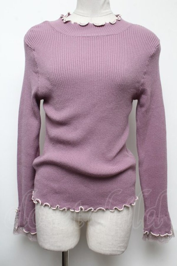 画像1: axes femme / 袖レースメローニットプルオーバー M パープル S-25-02-17-013-AX-TO-SZ-ZT321 (1)