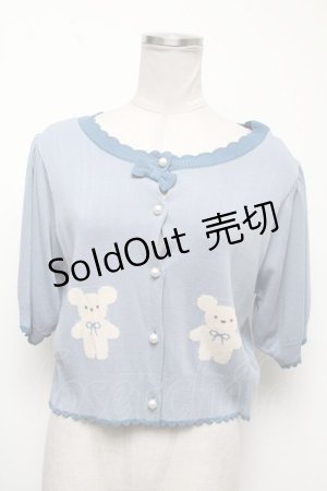 画像: axes femme kawaii / クマ柄半袖ニットカーディガン  ブルー S-25-02-17-020-AX-TO-AS-ZS