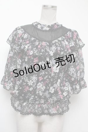 画像: axes femme / ヨーク切替花柄プルオーバー  黒 S-25-02-17-041-AX-TO-AS-ZS
