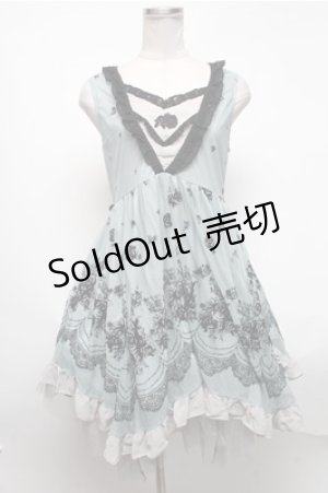 画像: axes femme / チュールフロッキー切替ワンピース  サックス S-25-02-19-058-AX-OP-HR-ZS