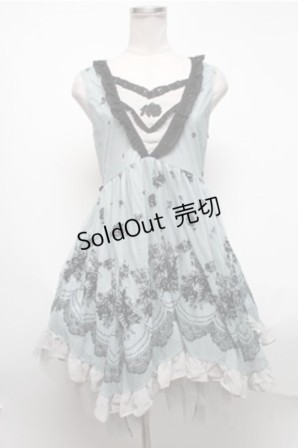画像1: axes femme / チュールフロッキー切替ワンピース  サックス S-25-02-19-058-AX-OP-HR-ZS (1)