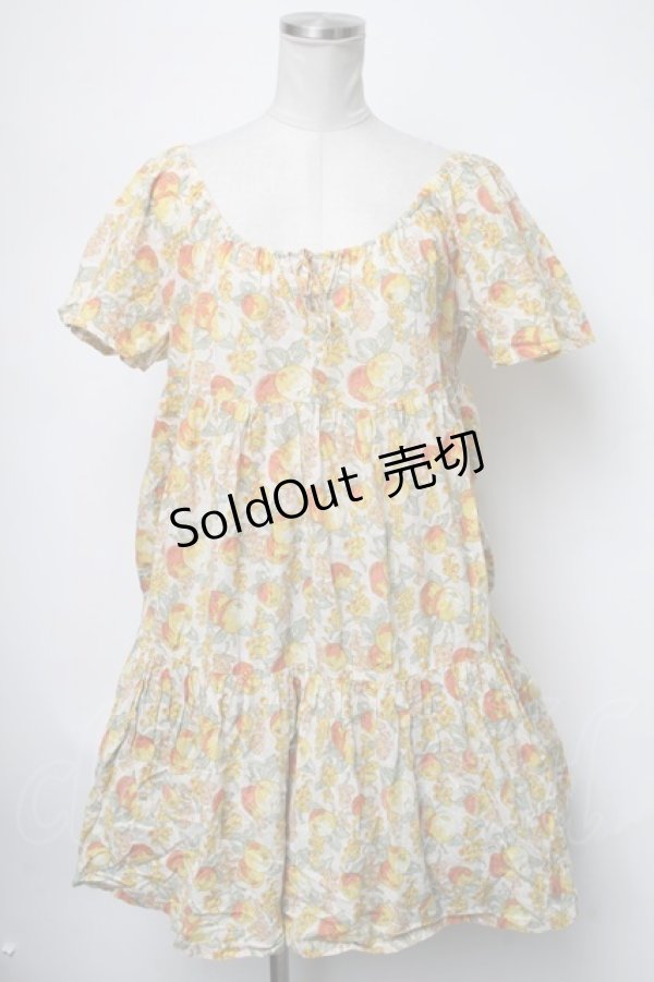 画像1: Jane Marple / フルーツ柄ワンピース  オフ S-25-02-21-048-JM-OP-HR-ZT355 (1)