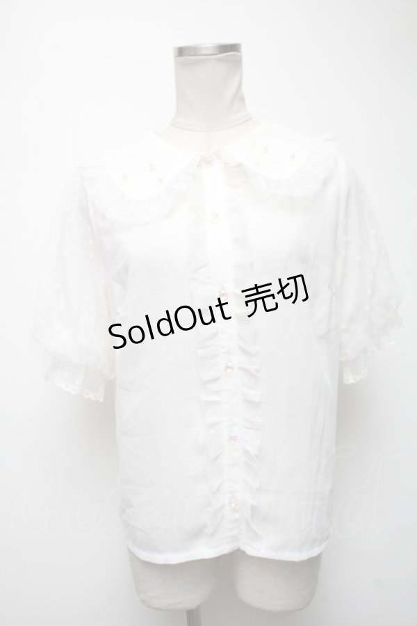 画像1: axes femme kawaii / ドットチュール半袖ブラウス  白 S-25-02-25-022-AX-BL-AS-ZS (1)