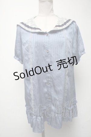 画像: axes femme / レースラインマリンブラウス  サックス S-25-02-25-028-AX-BL-HR-ZS