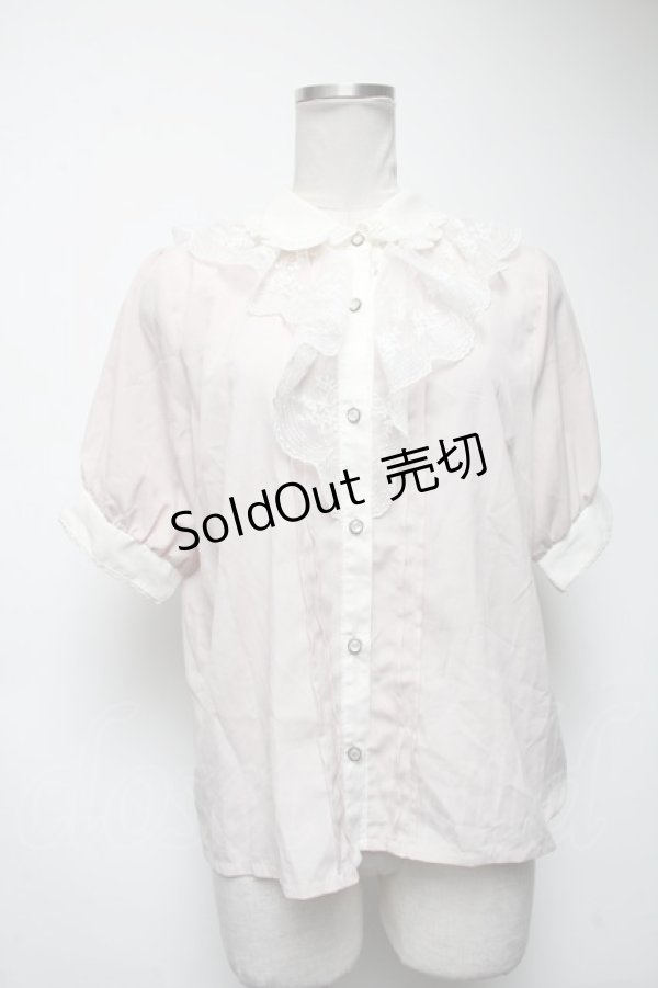 画像1: axes femme POETIQUE / レースラッフルフリル半袖ブラウス  ピンク S-25-02-27-045-AX-BL-AS-ZS (1)