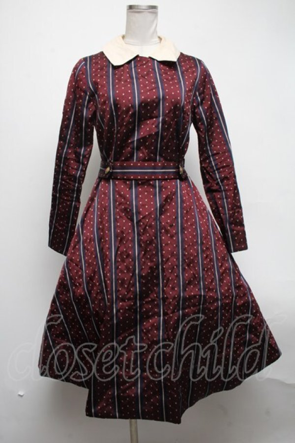 画像1: Jane Marple / Regimental stripeのワンピース  ワイン S-25-02-27-072-JM-OP-AS-ZT362 (1)