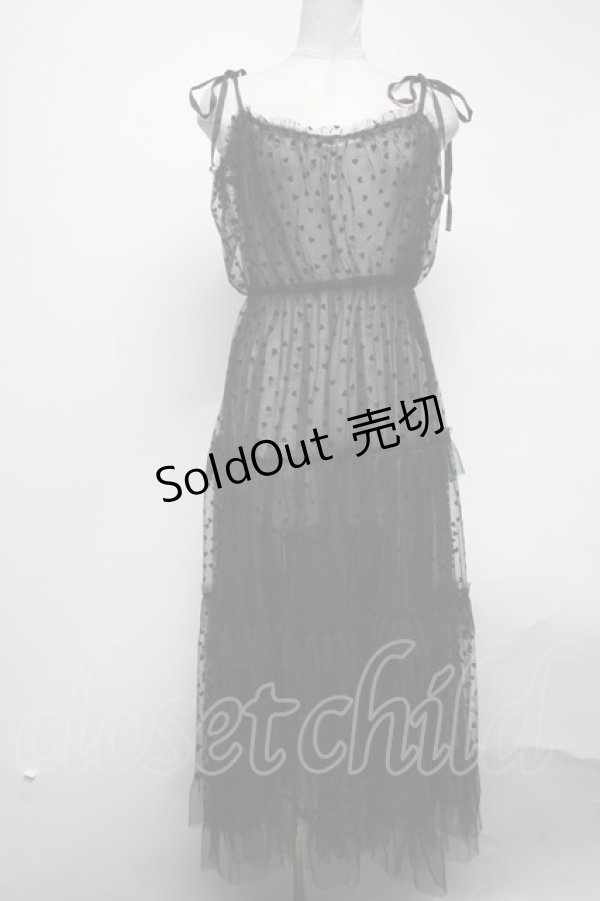 画像1: axes femme / ハートチュールティアードワンピース  黒 S-25-02-27-074-AX-OP-HR-ZS (1)