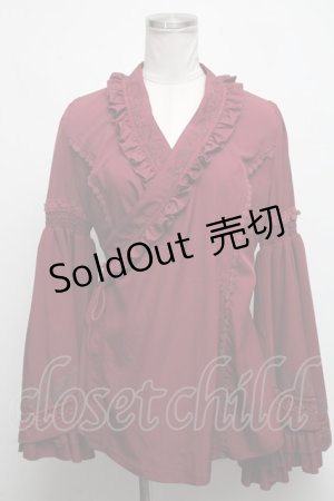 画像: Ozz oneste / プリント姫袖カーディガン  ワイン S-25-03-01-054-OO-TO-HR-ZS