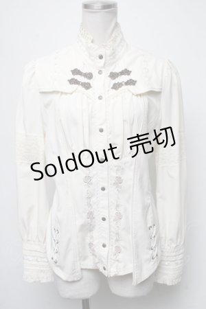 画像: Ozz oneste / バラ刺繍立ち襟ブラウス  キナリ S-25-03-01-032-OO-BL-HR-ZS