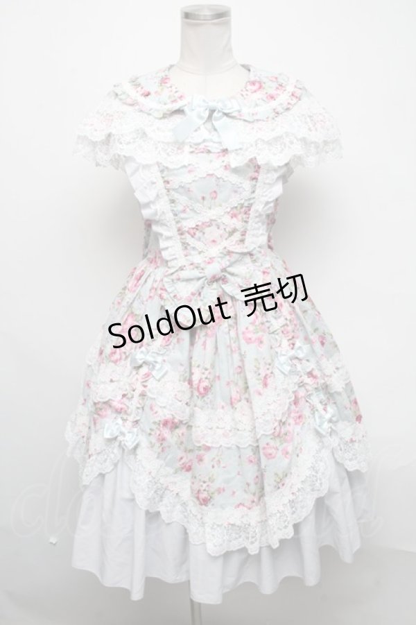 画像1: metamorphose / フローレンスケープ付きジャンパースカート  ミントブルー S-25-03-06-057-ME-OP-HR-ZS (1)